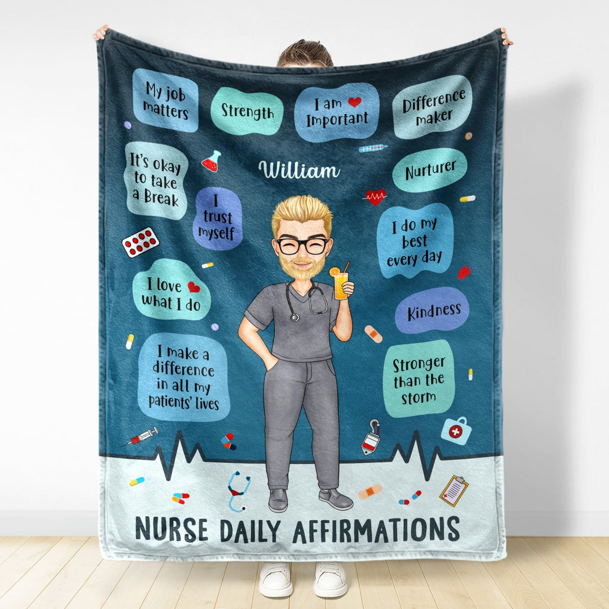 Nurse Daily Affirmation - Gift For Nurse - Personalized Fleece Blanket