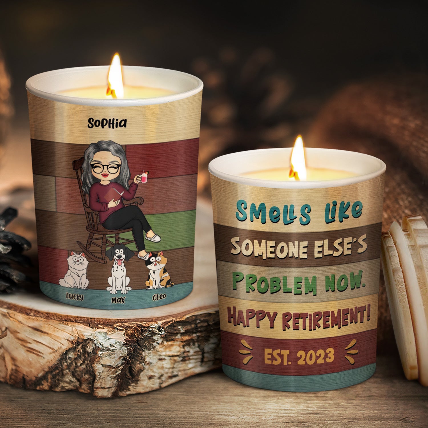 Someone Else's Problem Now - Retirement Gift For Pet Lovers - Personalized Scented Candle With Wooden Lid