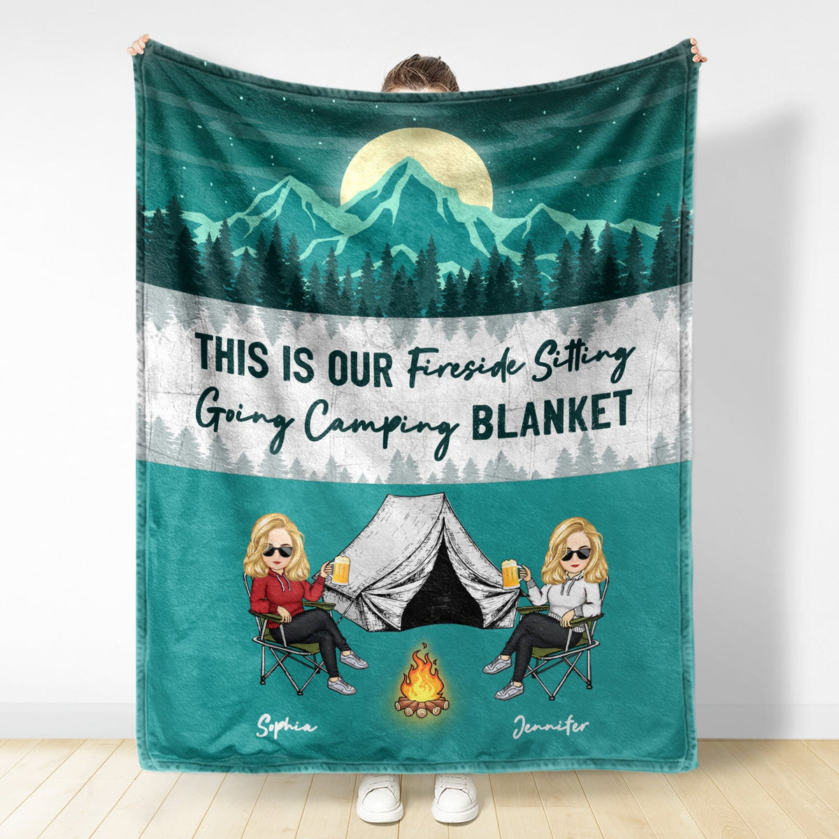 Fireside Sitting Going Camping - Gift For Couples - Personalized Fleece Blanket
