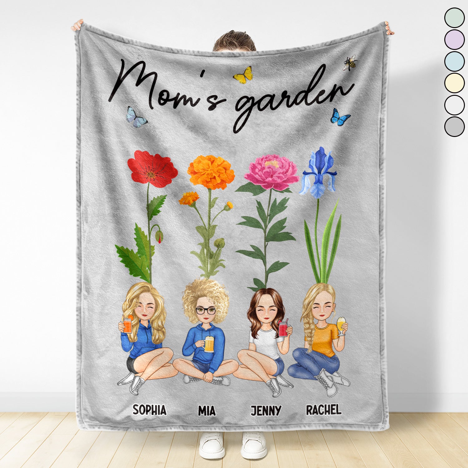 Moms Garden Personalized Blanket, Mom Blanket Gift, Custom Mom Blanket From  Daughter, Mothers Day Gift for Mom, Custom Birth Flower Blanket 