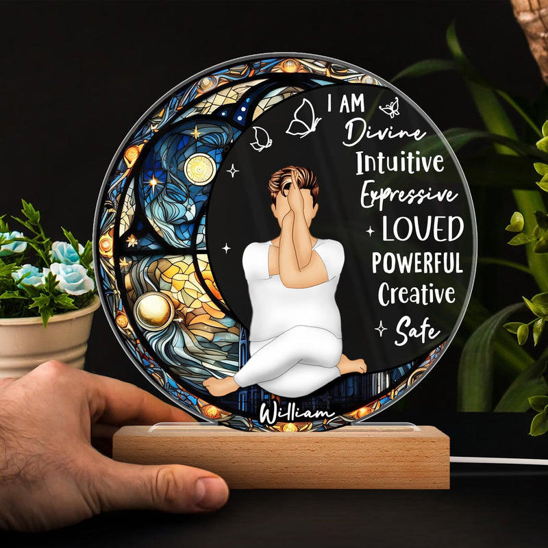 Yoga I Am Divine - Gift For Yourself - Personalized 3D Led Light Wooden Base