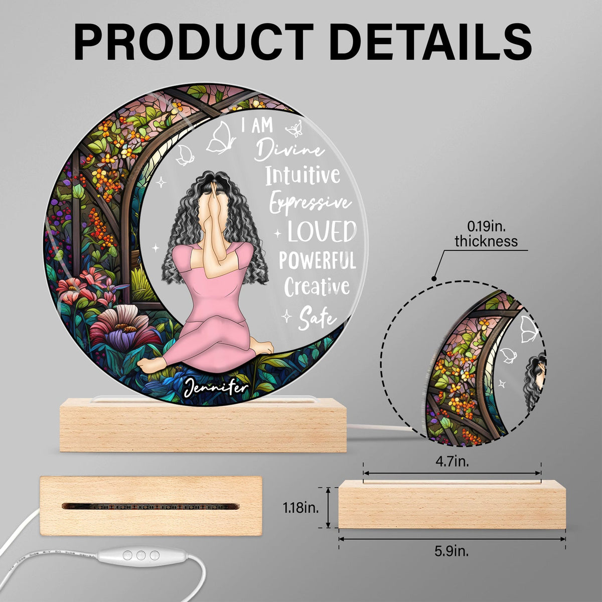 Yoga I Am Divine - Gift For Yourself - Personalized 3D Led Light Wooden Base