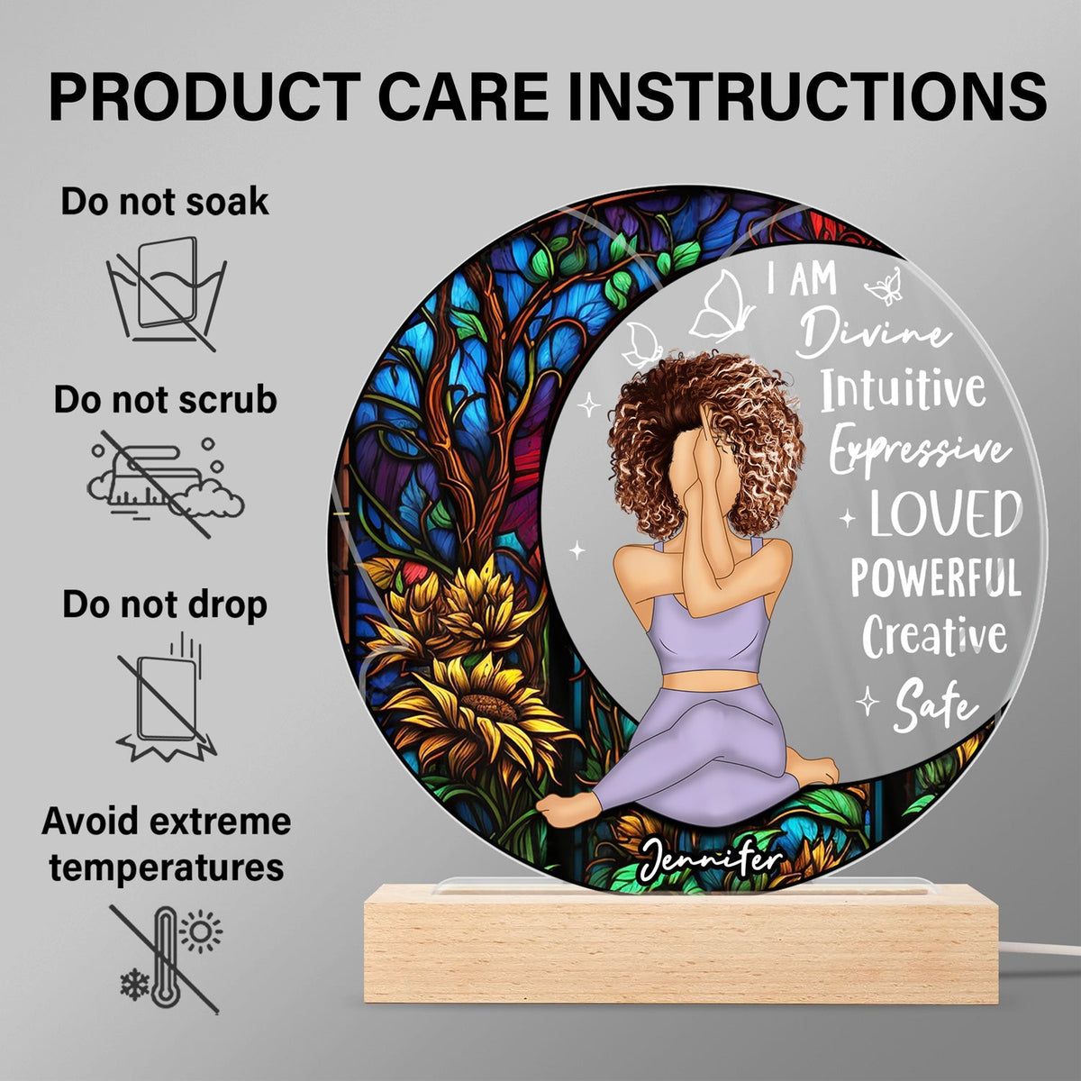 Yoga I Am Divine - Gift For Yourself - Personalized 3D Led Light Wooden Base