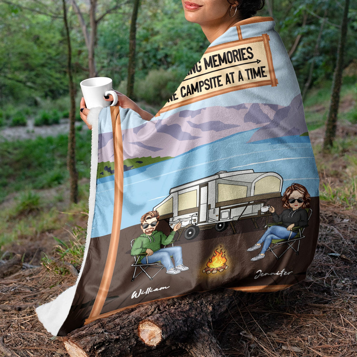 Making Memories One Campsite - Camping Gift For Couples - Personalized Fleece Blanket