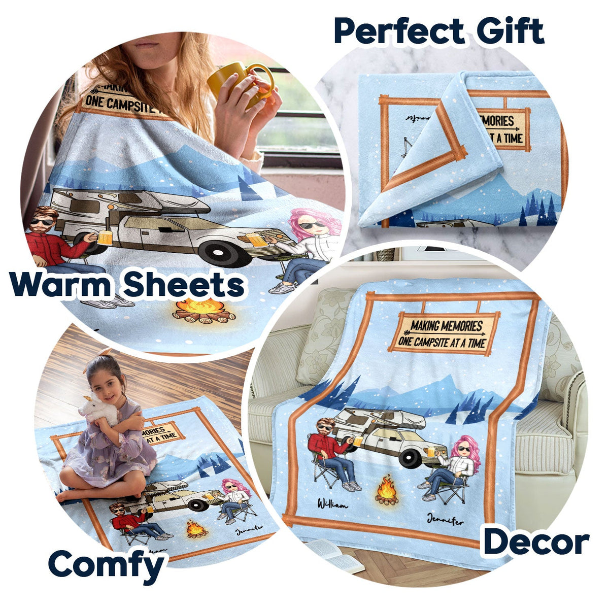 Making Memories One Campsite - Camping Gift For Couples - Personalized Fleece Blanket