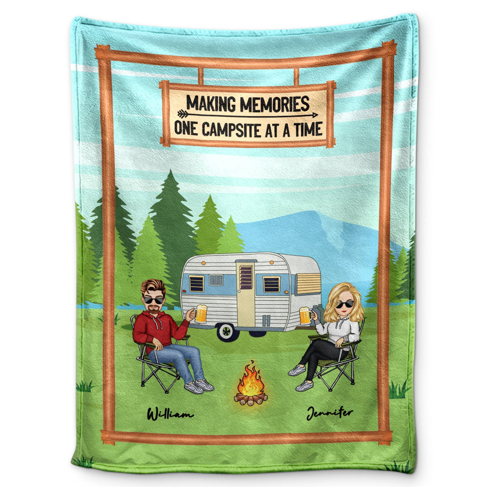 Making Memories One Campsite - Camping Gift For Couples - Personalized Fleece Blanket