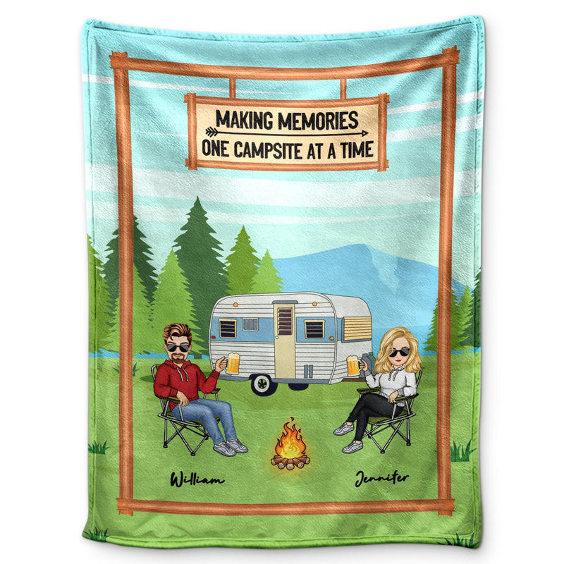 Making Memories One Campsite - Camping Gift For Couples - Personalized Fleece Blanket