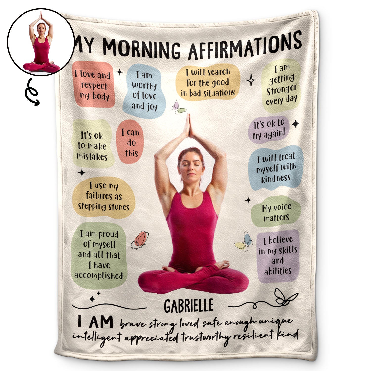 Custom Photo Morning Affirmations - Gift For Yourself - Personalized Fleece Blanket