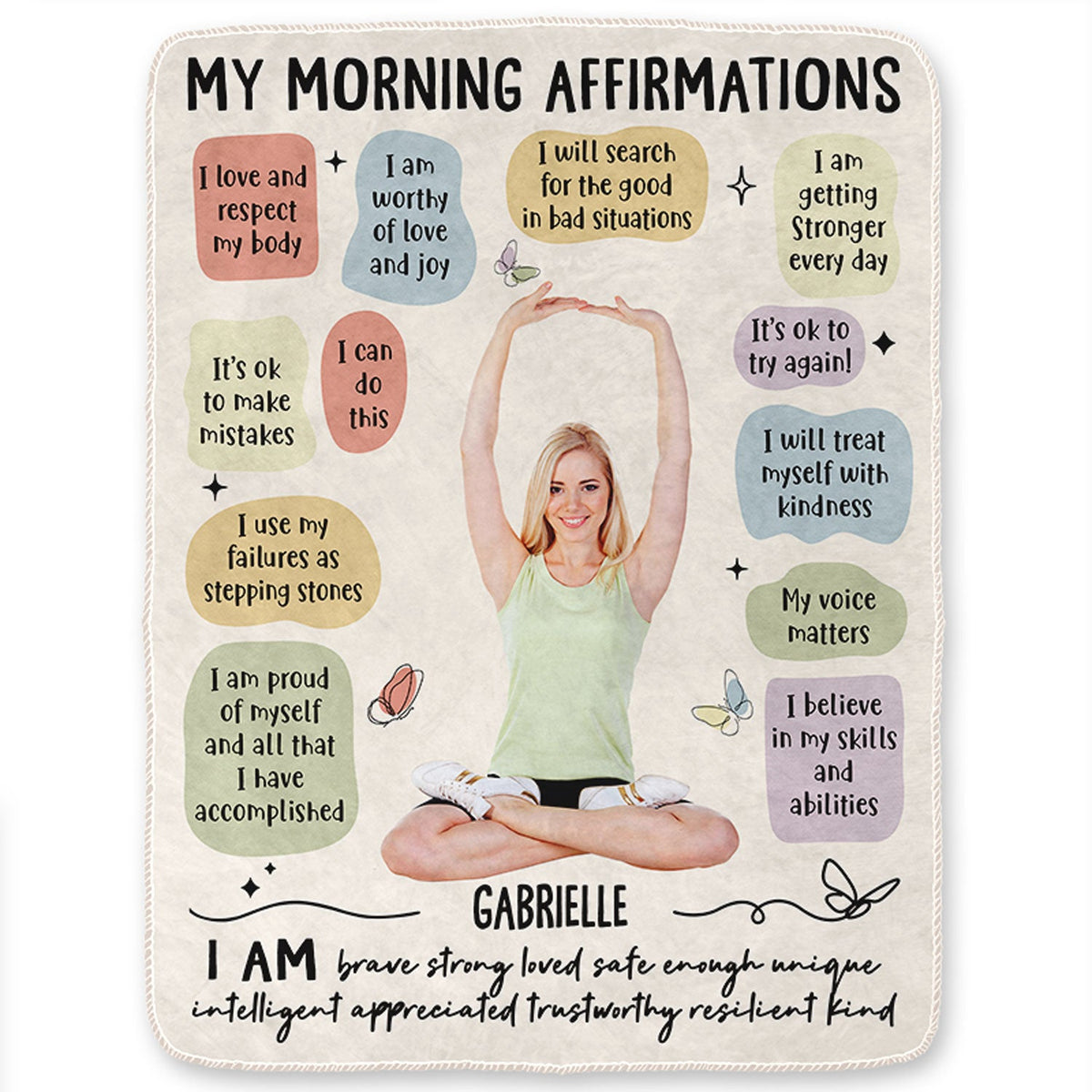 Custom Photo Morning Affirmations - Gift For Yourself - Personalized Fleece Blanket