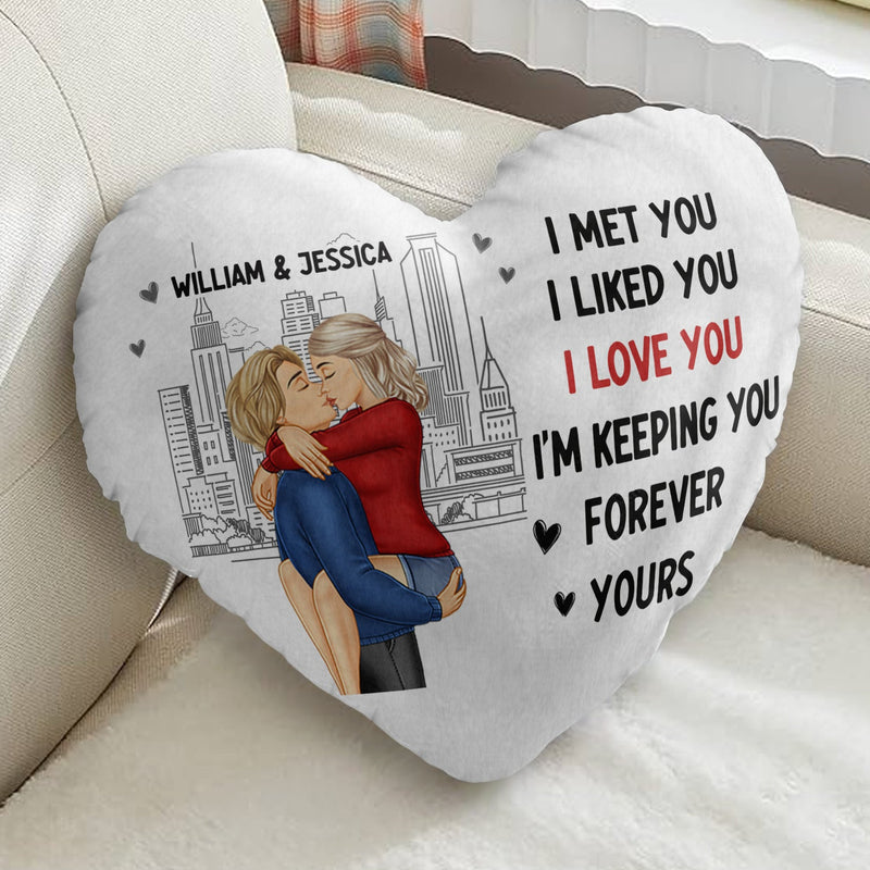 Couple Kissing Forever Yours - Gift For Couples - Personalized Heart Shaped Pillow