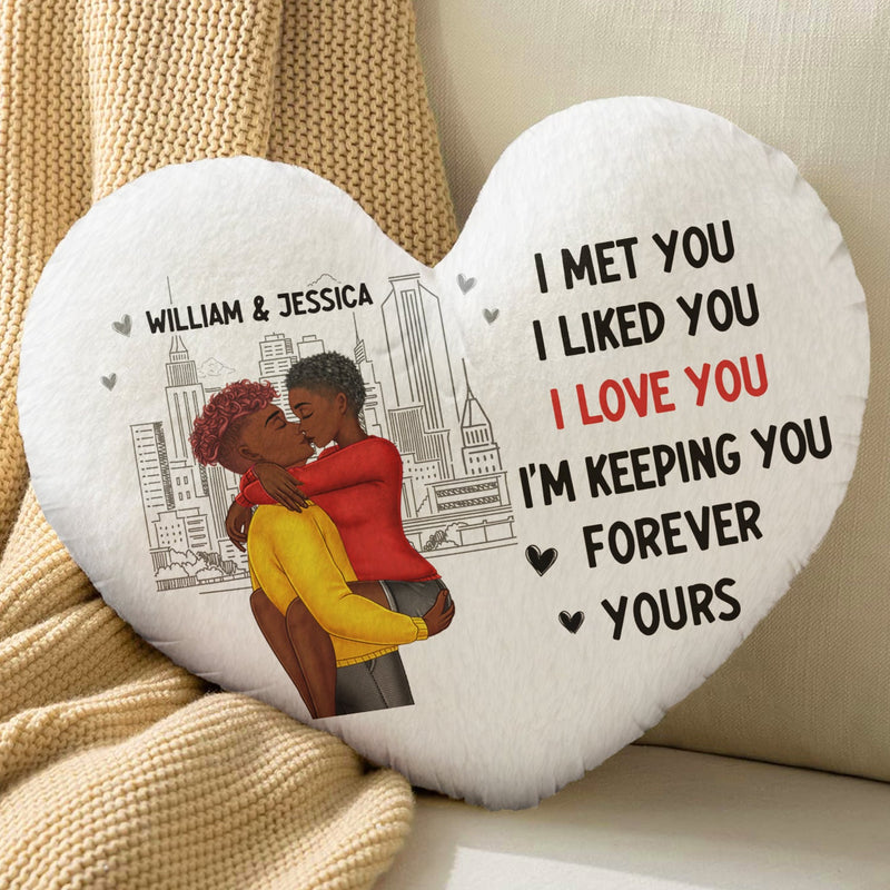 Couple Kissing Forever Yours - Gift For Couples - Personalized Heart Shaped Pillow