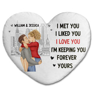 Couple Kissing Forever Yours - Gift For Couples - Personalized Heart Shaped Pillow
