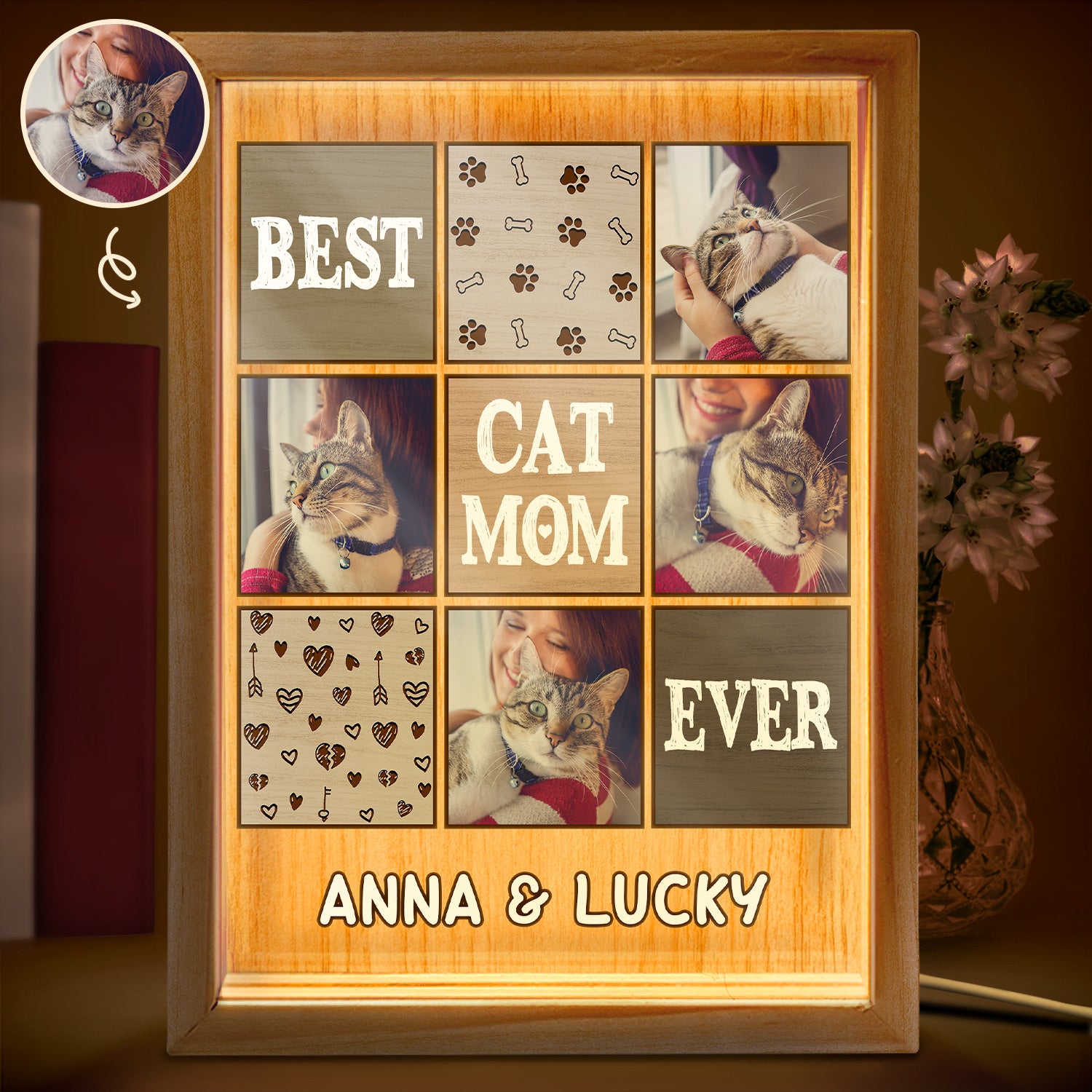 Custom Photo Best Cat Mom Ever - Gift For Pet Mom - Personalized Picture Frame Light Box