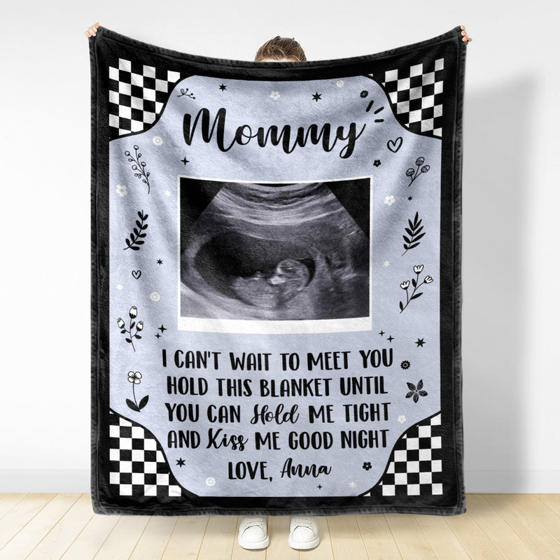 Custom Photo Baby Ultrasound Until You Can Hold Me - Gift For Mother & Father - Personalized Fleece Blanket, Sherpa Blanket