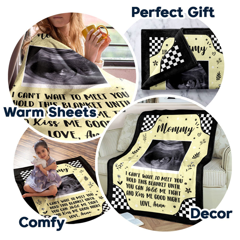 Custom Photo Baby Ultrasound Until You Can Hold Me - Gift For Mother & Father - Personalized Fleece Blanket, Sherpa Blanket