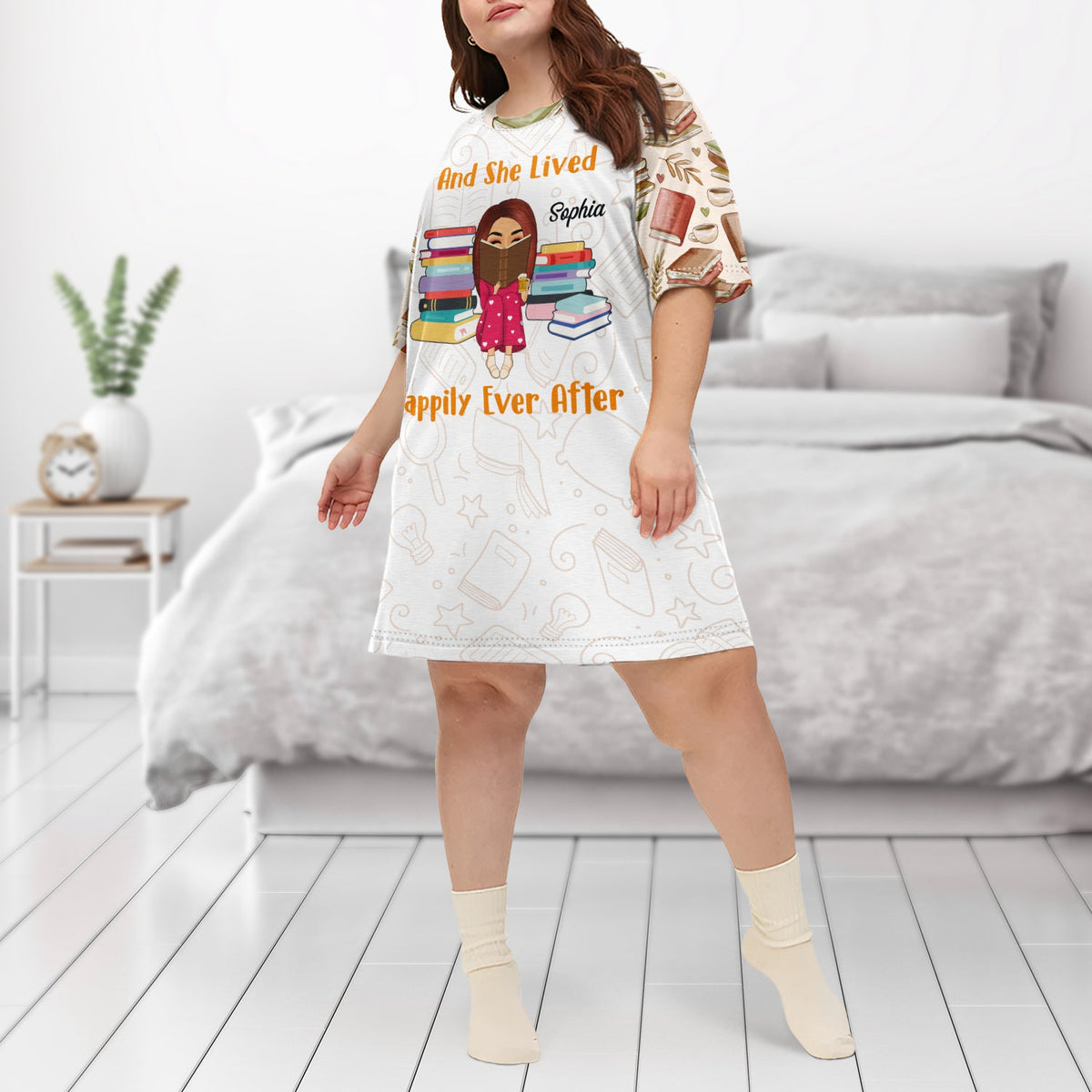 J'aime rester au lit et lire des livres - Cadeau pour les amoureux des livres et de la lecture - T-shirt de nuit personnalisé pour femme