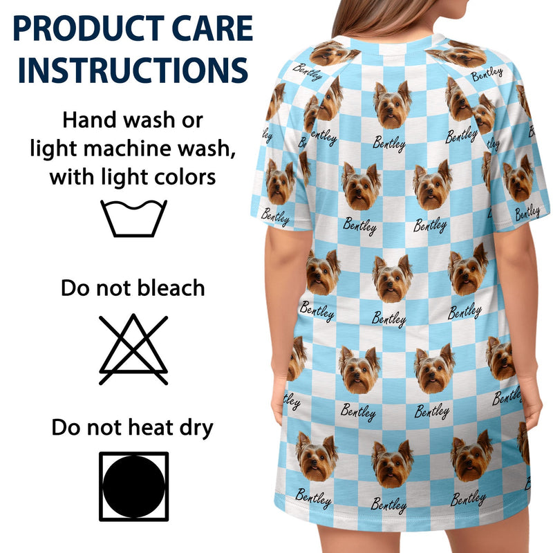 Custom Photo Pet Faces Groovy Checkered Pattern - Gift For Dog Mom, Cat Mom - Personalized Women's Sleep Tee