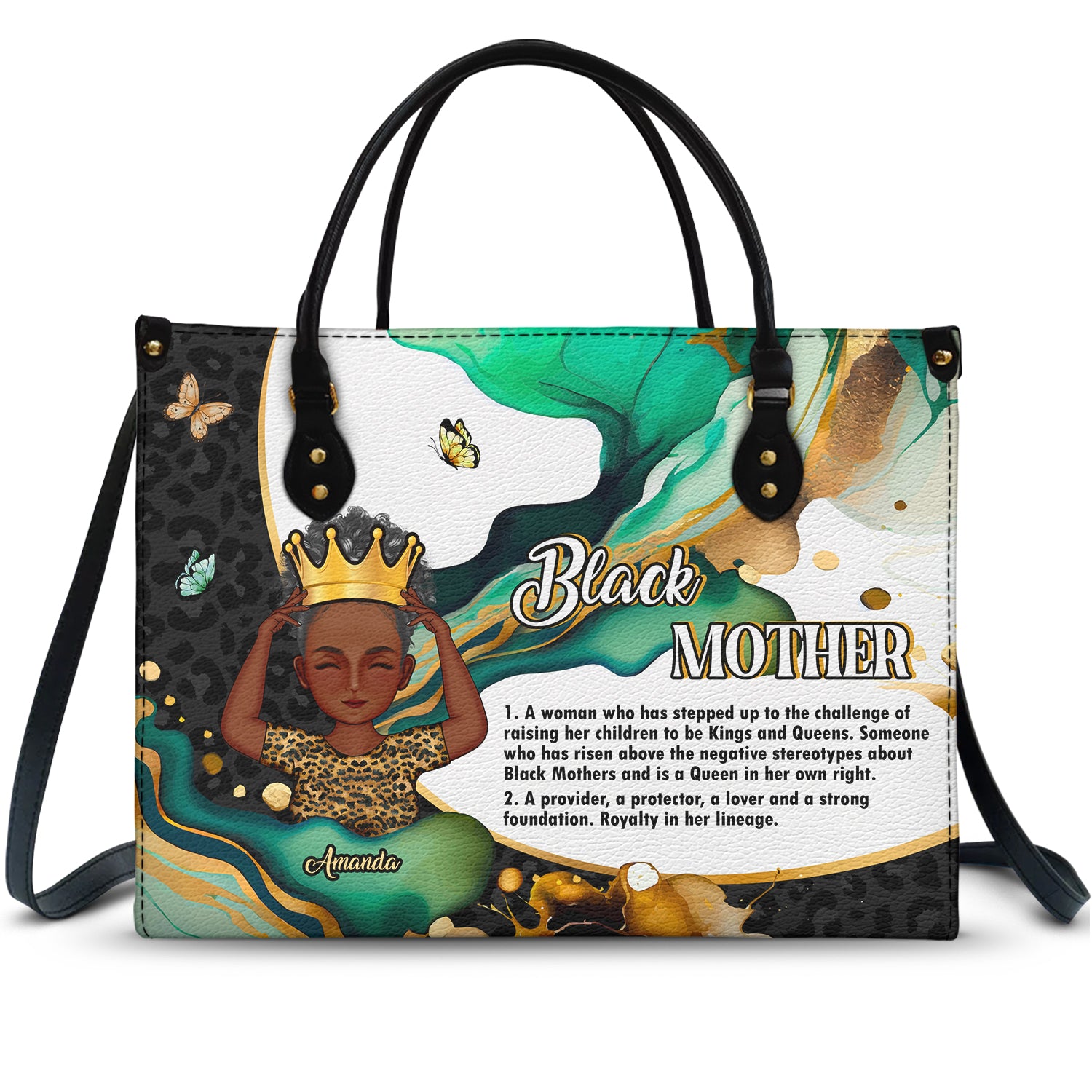 Black Mother - Gift For Mother - Personalized Leather Bag