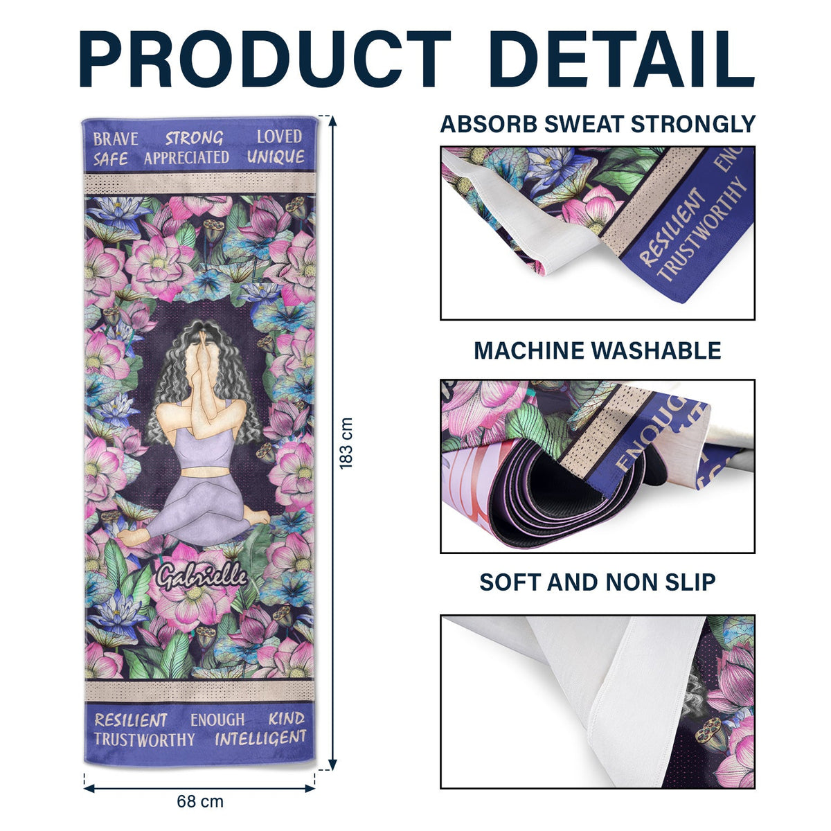 Yoga I Am Strong - Cadeau pour vous-même, cadeau pour femme - Serviette de yoga personnalisée