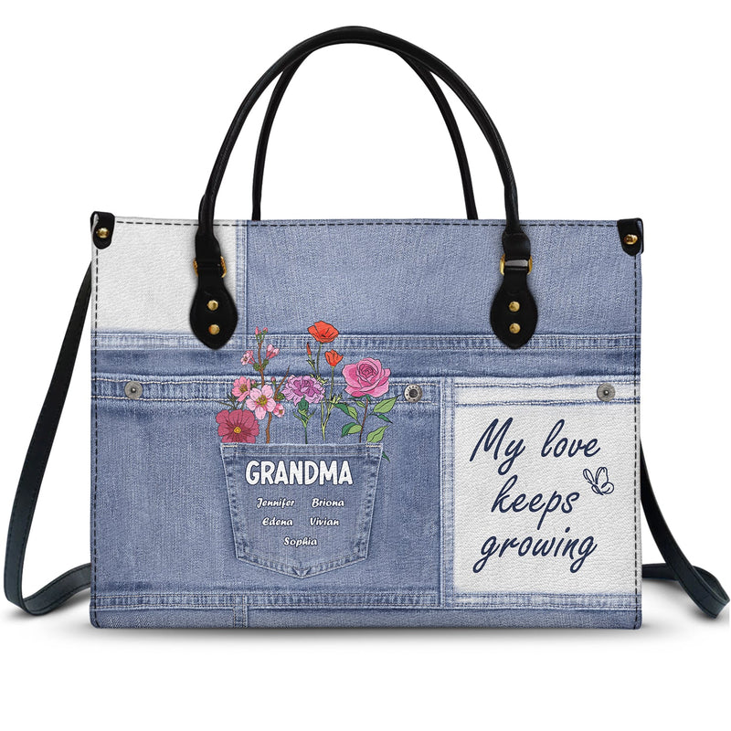 Mon amour grandit sans cesse - Cadeau pour grand-mère et mère - Sac en cuir personnalisé