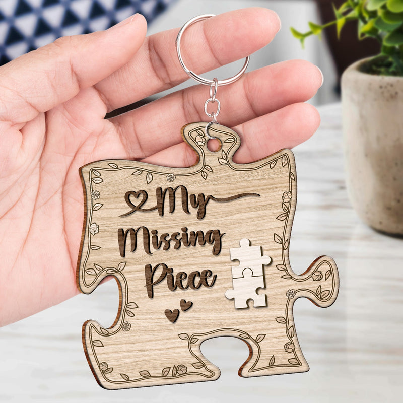 Cartoon Kissing Couple My Missing Piece - Gift For Couples - Personalized Wooden Keychain