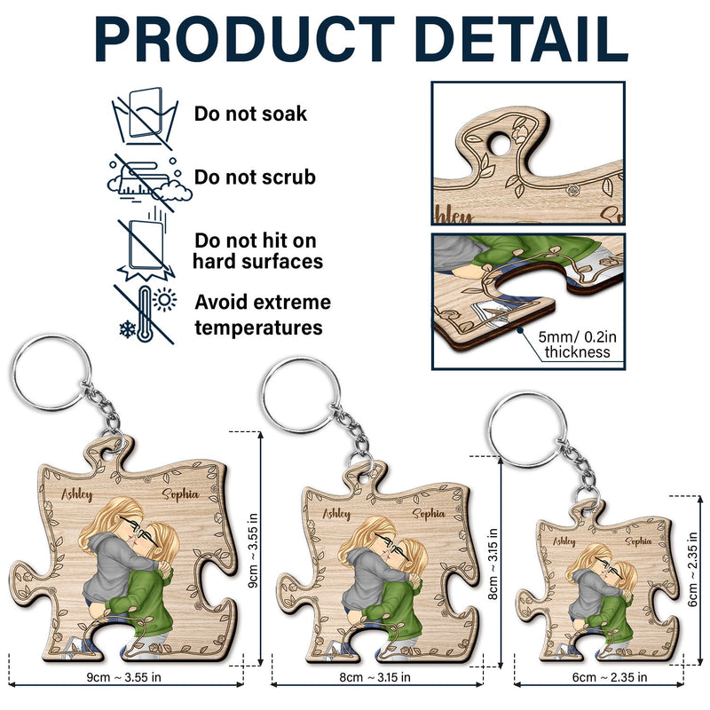Cartoon Kissing Couple My Missing Piece - Gift For Couples - Personalized Wooden Keychain