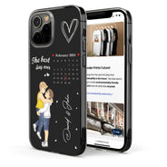 Calendrier de couple de dessins animés : le jour où notre voyage a commencé - Cadeau pour couples - Coque de téléphone transparente personnalisée