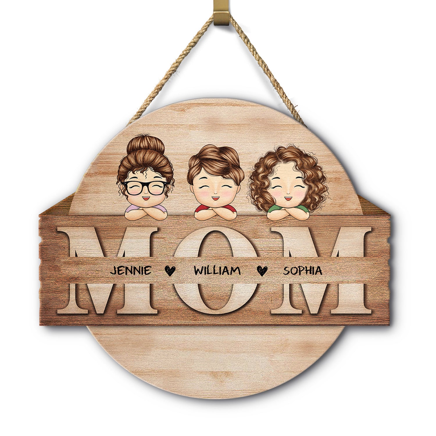 Mom Name Chibi - Gift For Mom - Personalized Custom Shaped Wood Sign