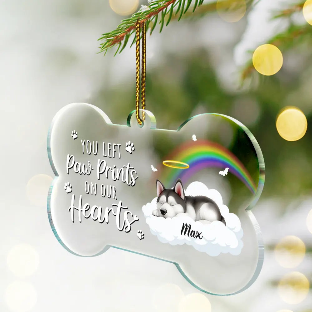 Dog Lovers,Memorial,Sad,Christmas - Sleeping Dog You Left Paw Prints On Our Hearts - Personalized Custom Shaped Acrylic Ornament