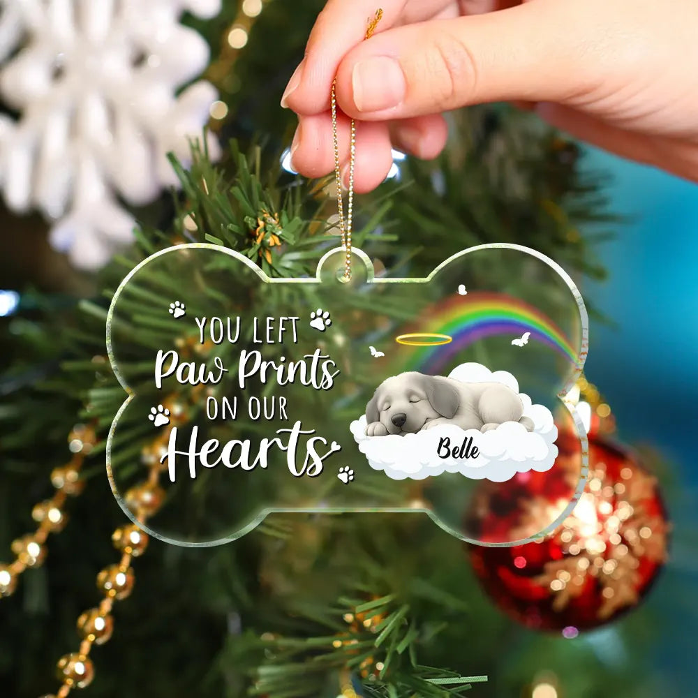 Dog Lovers,Memorial,Sad,Christmas - Sleeping Dog You Left Paw Prints On Our Hearts - Personalized Custom Shaped Acrylic Ornament