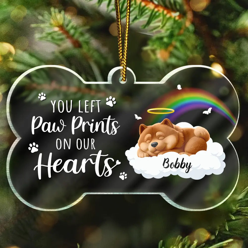 Sleeping Dog You Left Paw Prints On Our Hearts - Personalized Custom Shaped Acrylic Ornament