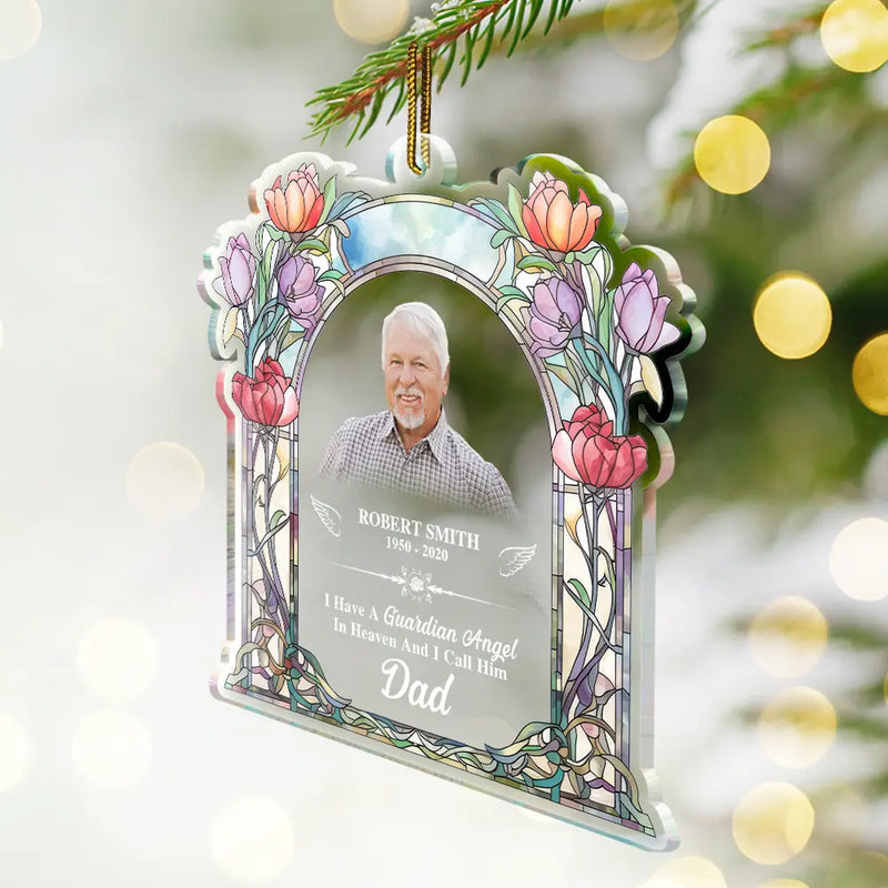 Gift For Women,Gift For Men,Memorial,Family,Sad - Custom Photo Memorial I Have A Guardian Angel In Heaven Mom Dad - Personalized Custom Shaped Acrylic Ornament