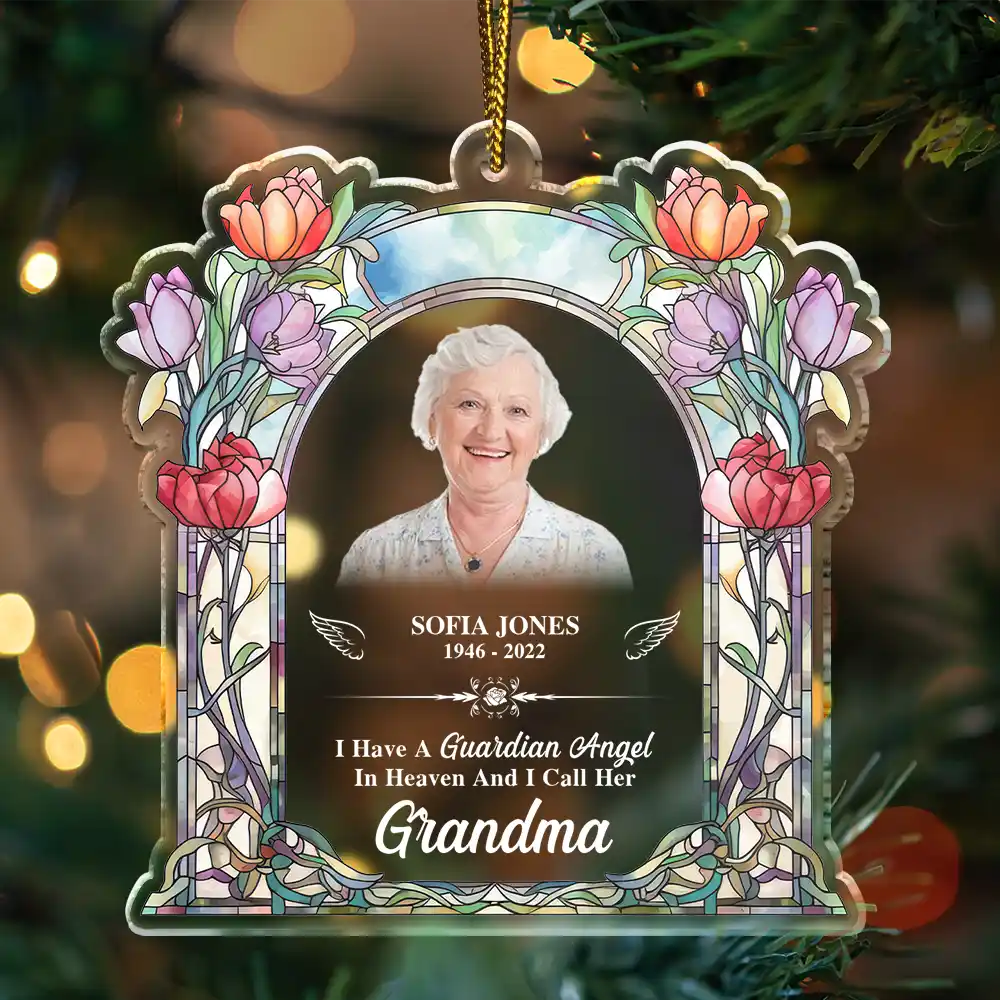 Gift For Women,Gift For Men,Memorial,Family,Sad - Custom Photo Memorial I Have A Guardian Angel In Heaven Mom Dad - Personalized Custom Shaped Acrylic Ornament