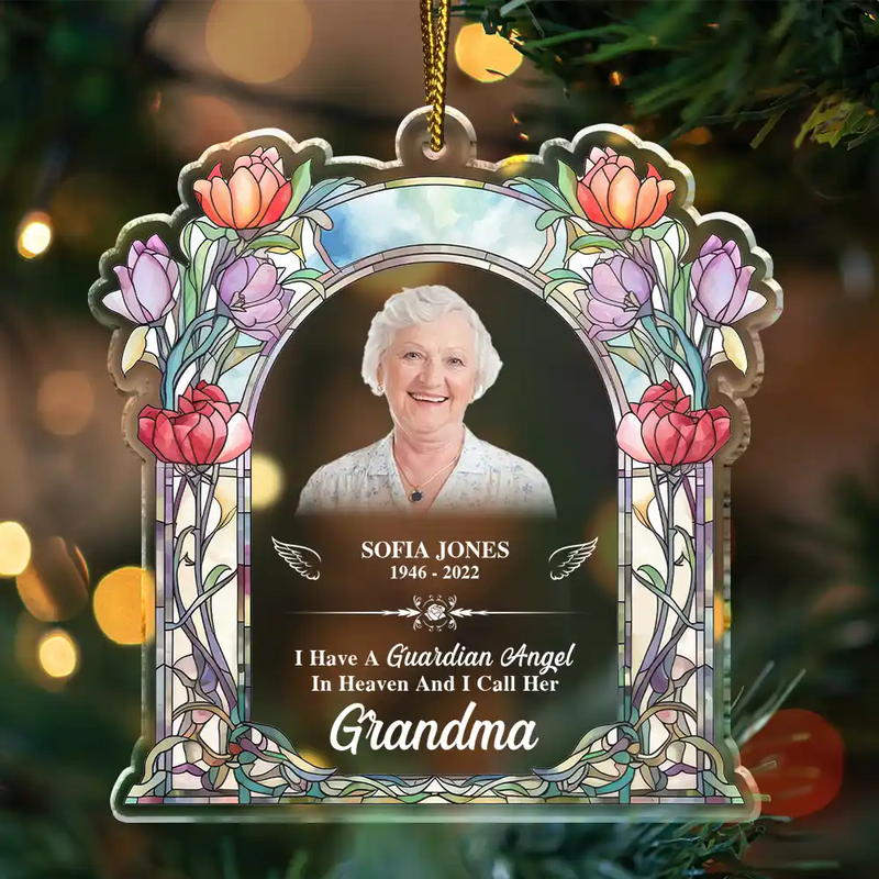 Gift For Women,Gift For Men,Memorial,Family,Sad - Custom Photo Memorial I Have A Guardian Angel In Heaven Mom Dad - Personalized Custom Shaped Acrylic Ornament