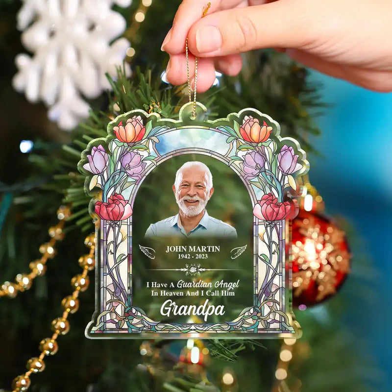 Gift For Women,Gift For Men,Memorial,Family,Sad - Custom Photo Memorial I Have A Guardian Angel In Heaven Mom Dad - Personalized Custom Shaped Acrylic Ornament