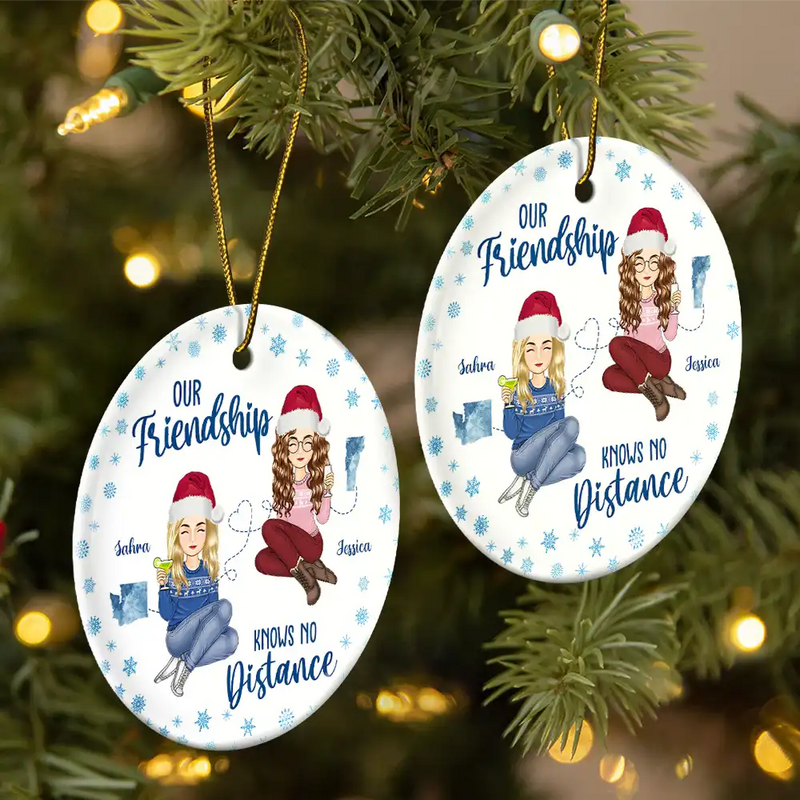 Gift For Bestie,Gift For Women,Long Distance,Christmas,Happy - Miles Apart But Besties At Heart Long Distance - Personalized Circle Ceramic Ornament