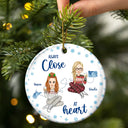 Gift For Bestie,Gift For Women,Long Distance,Christmas,Happy - Miles Apart But Besties At Heart Long Distance - Personalized Circle Ceramic Ornament