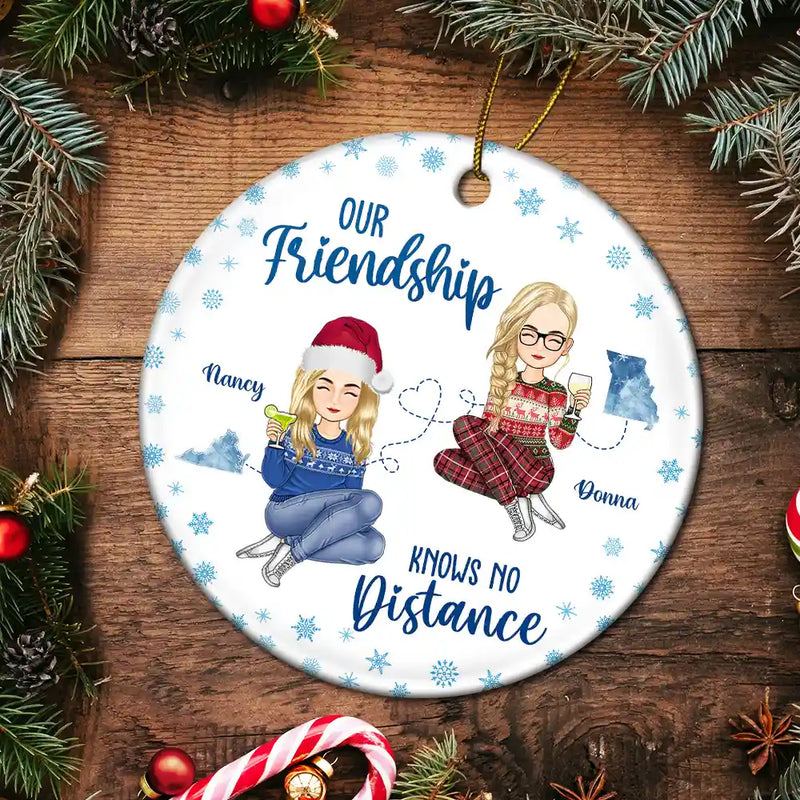 Gift For Bestie,Gift For Women,Long Distance,Christmas,Happy - Miles Apart But Besties At Heart Long Distance - Personalized Circle Ceramic Ornament