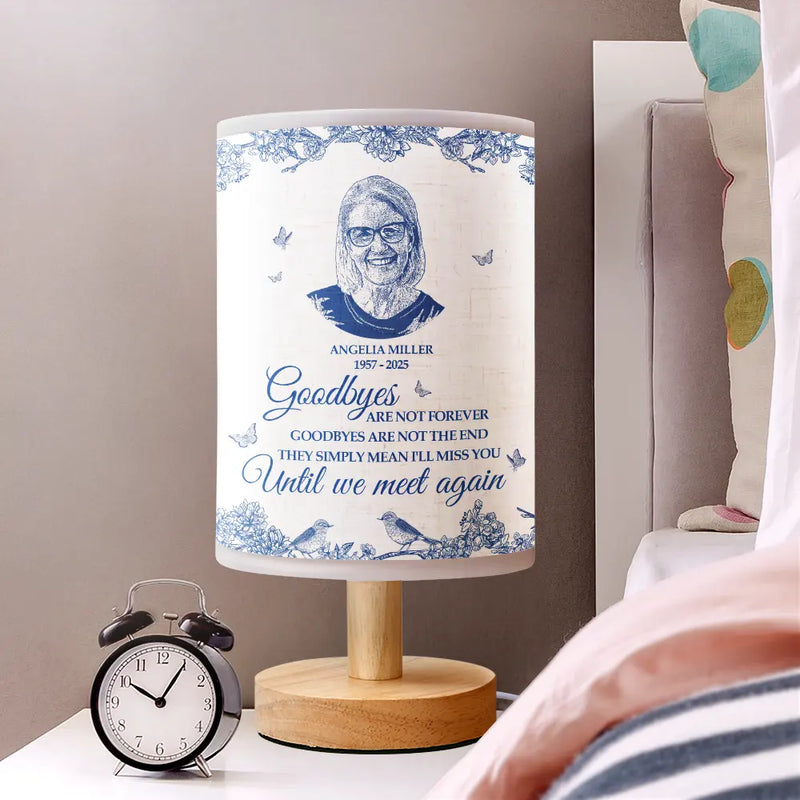 Memorial,Family,Gift For Grandpa,Gift For Grandma,Gift For Grandparents,Christmas - Custom Photo Pencil Drawing Toile De Jouy Goodbyes Are Not Forever - Personalized Fabric Lamp