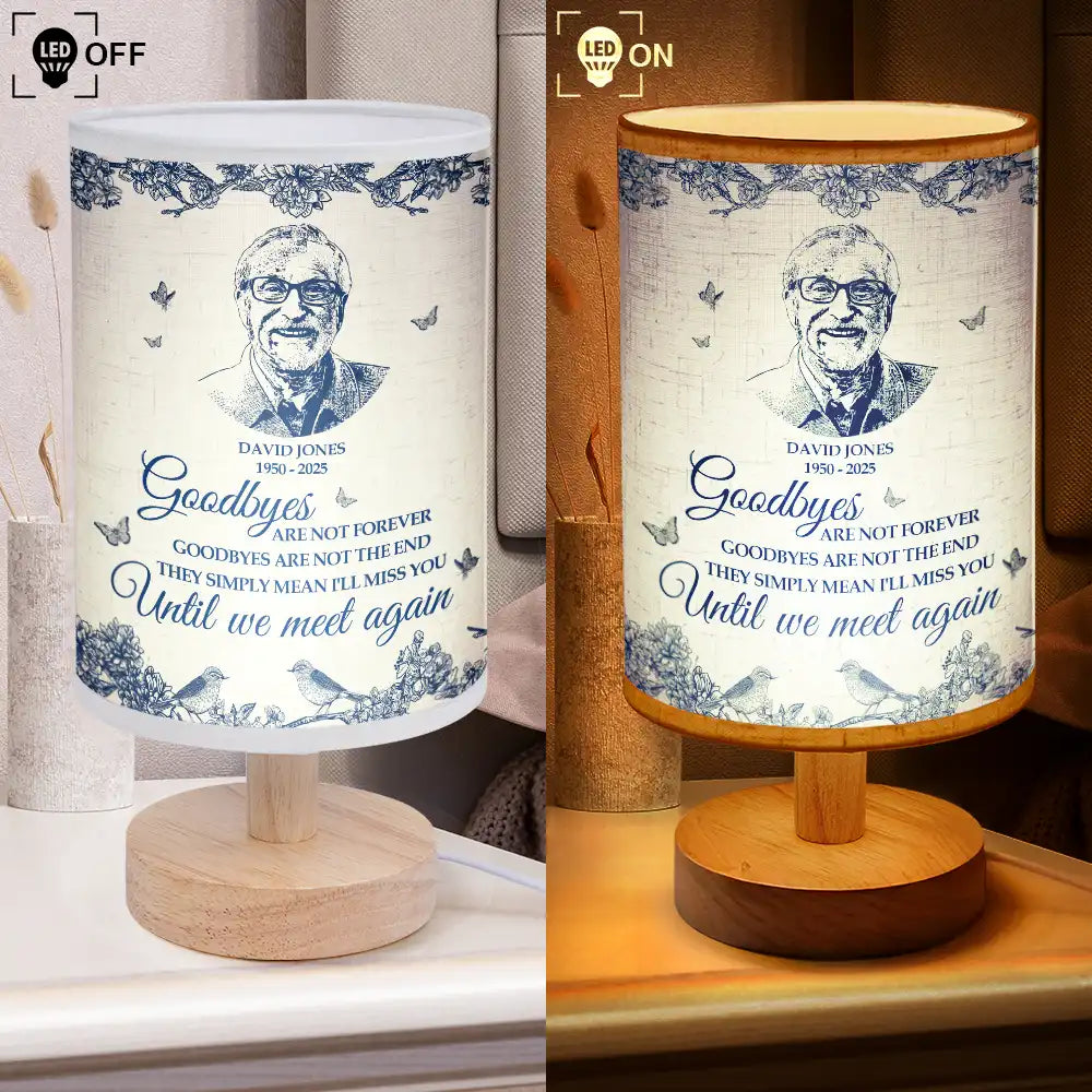 Memorial,Family,Gift For Grandpa,Gift For Grandma,Gift For Grandparents,Christmas - Custom Photo Pencil Drawing Toile De Jouy Goodbyes Are Not Forever - Personalized Fabric Lamp