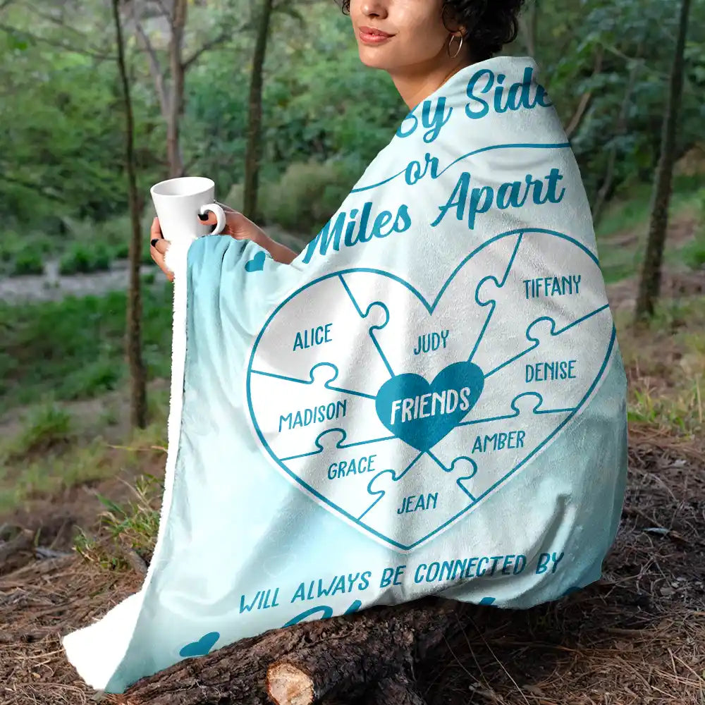 Gift For Bestie,Gift For Sisters,Gift For Women,Long Distance,Christmas,Happy - Friends Sisters Will Always Be Connected By Heart - Personalized Fleece Blanket, Sherpa Blanket