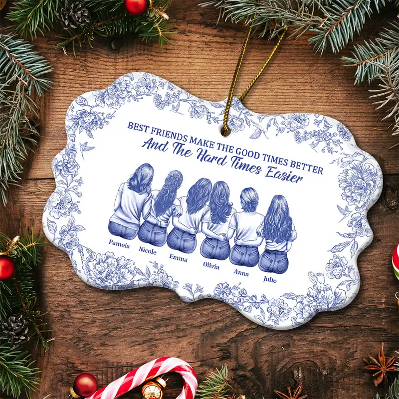 Gift For Women,Gift For Bestie,Christmas,Happy - It's Not What We Have In Life Chinoiserie Toile Besties - Personalized Medallion Ceramic Ornament