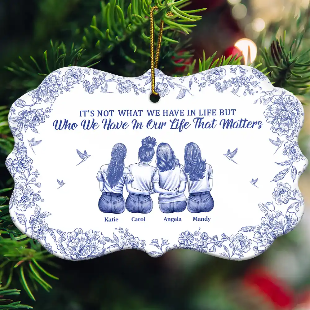 It's Not What We Have In Life Chinoiserie Toile Besties - Personalized Medallion Ceramic Ornament