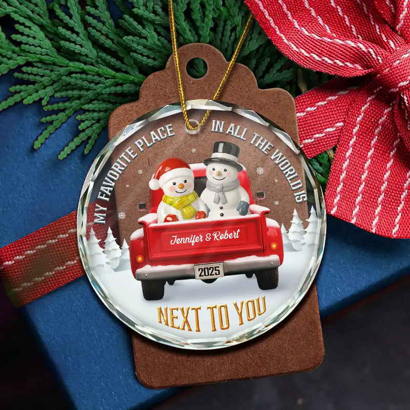 Gift For Couples,Old Couples,Gift For Women,Gift For Men,Gift For Husband,Gift For Wife,Love,Christmas,Gift For Boyfriend,Gift For Girlfriend - My Favorite Place In All The World Snowman Ceramic Effect - Personalized Circle Glass Ornament