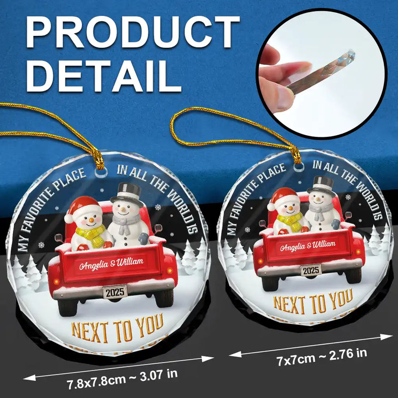 Gift For Couples,Old Couples,Gift For Women,Gift For Men,Gift For Husband,Gift For Wife,Love,Christmas,Gift For Boyfriend,Gift For Girlfriend - My Favorite Place In All The World Snowman Ceramic Effect - Personalized Circle Glass Ornament