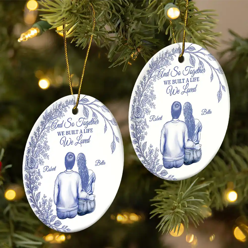 Gift For Couples,Gift For Women,Gift For Men,Gift For Husband,Gift For Wife,Love,Christmas,Gift For Boyfriend,Gift For Girlfriend - My Favorite Place In All The World Chinoiserie Toile Couple - Personalized Circle Ceramic Ornament