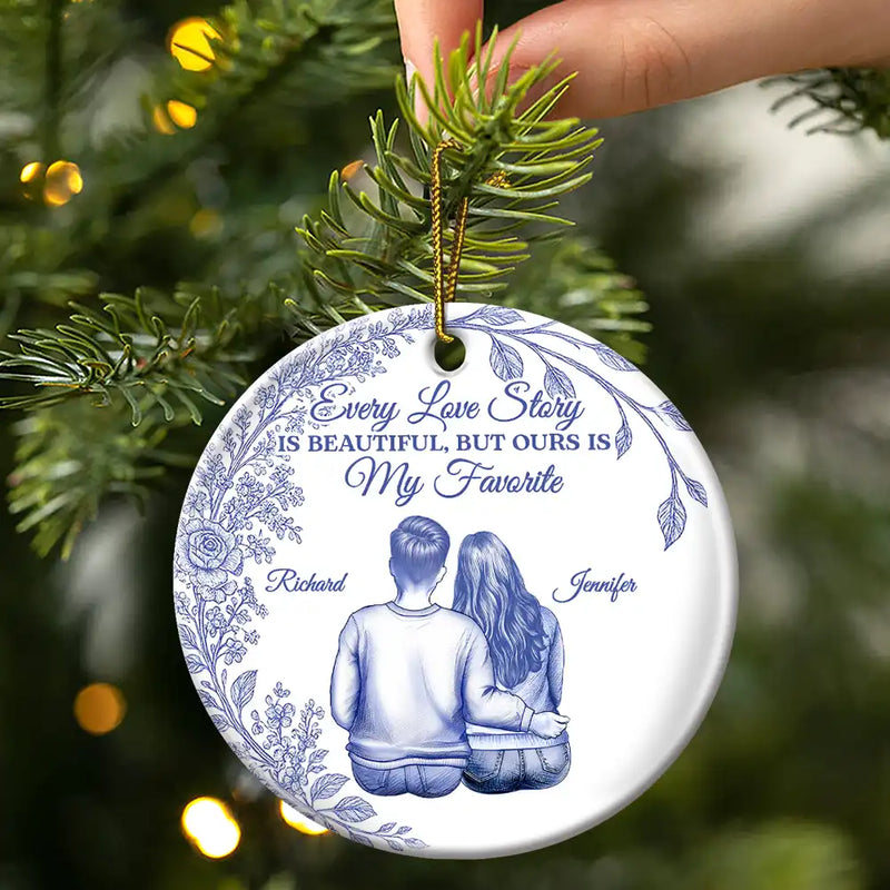 Gift For Couples,Gift For Women,Gift For Men,Gift For Husband,Gift For Wife,Love,Christmas,Gift For Boyfriend,Gift For Girlfriend - My Favorite Place In All The World Chinoiserie Toile Couple - Personalized Circle Ceramic Ornament