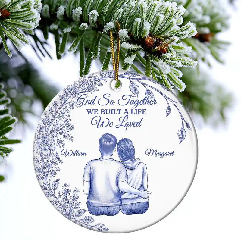 Gift For Couples,Gift For Women,Gift For Men,Gift For Husband,Gift For Wife,Love,Christmas,Gift For Boyfriend,Gift For Girlfriend - My Favorite Place In All The World Chinoiserie Toile Couple - Personalized Circle Ceramic Ornament