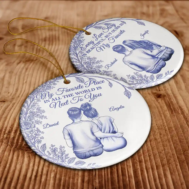 Gift For Couples,Gift For Women,Gift For Men,Gift For Husband,Gift For Wife,Love,Christmas,Gift For Boyfriend,Gift For Girlfriend - My Favorite Place In All The World Chinoiserie Toile Couple - Personalized Circle Ceramic Ornament