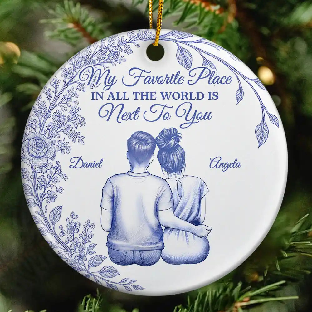 My Favorite Place In All The World Chinoiserie Toile Couple - Personalized Circle Ceramic Ornament